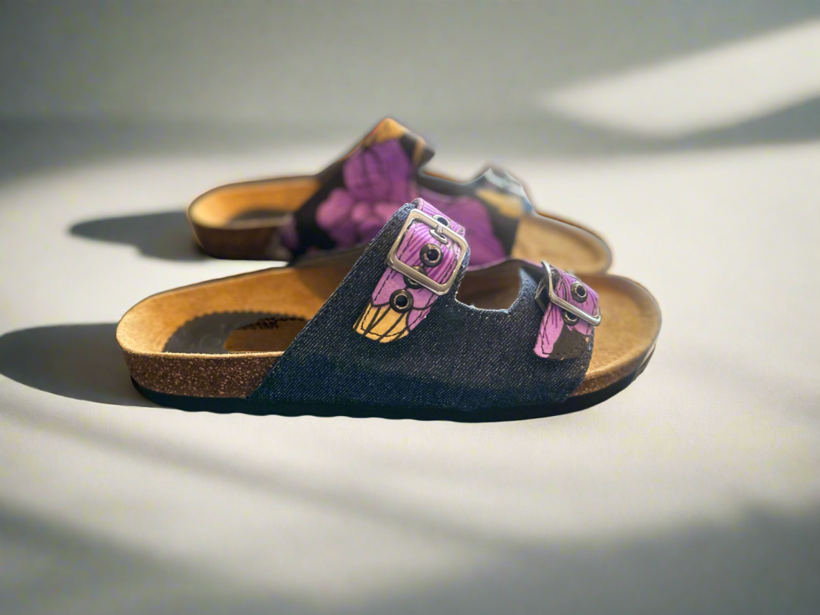 Purple Ankara and Denim Sliders