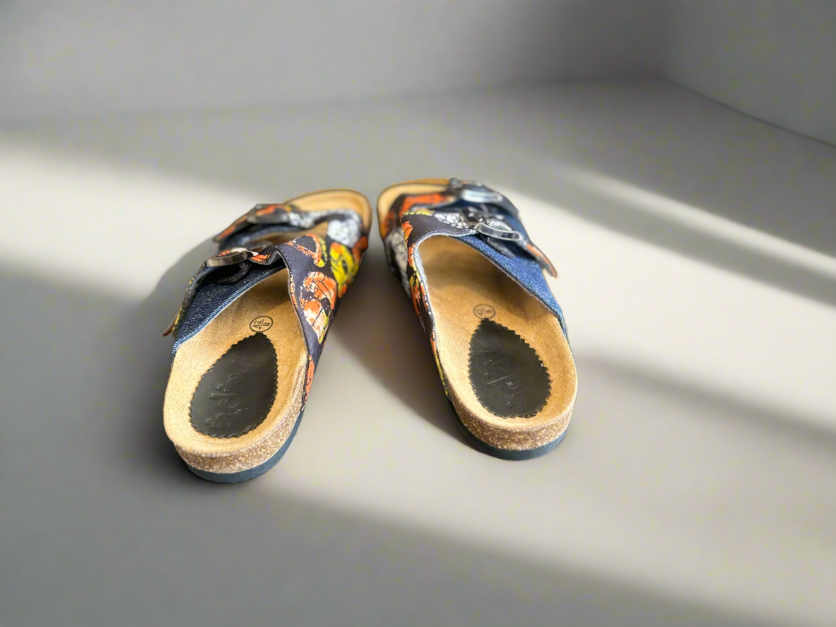 Blue Denim and Ankara Sliders