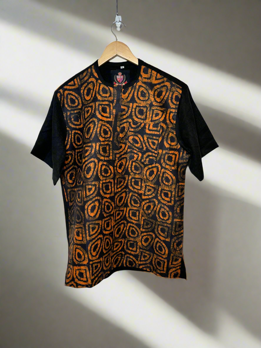 Black and Yellow Adire Combo Shirt