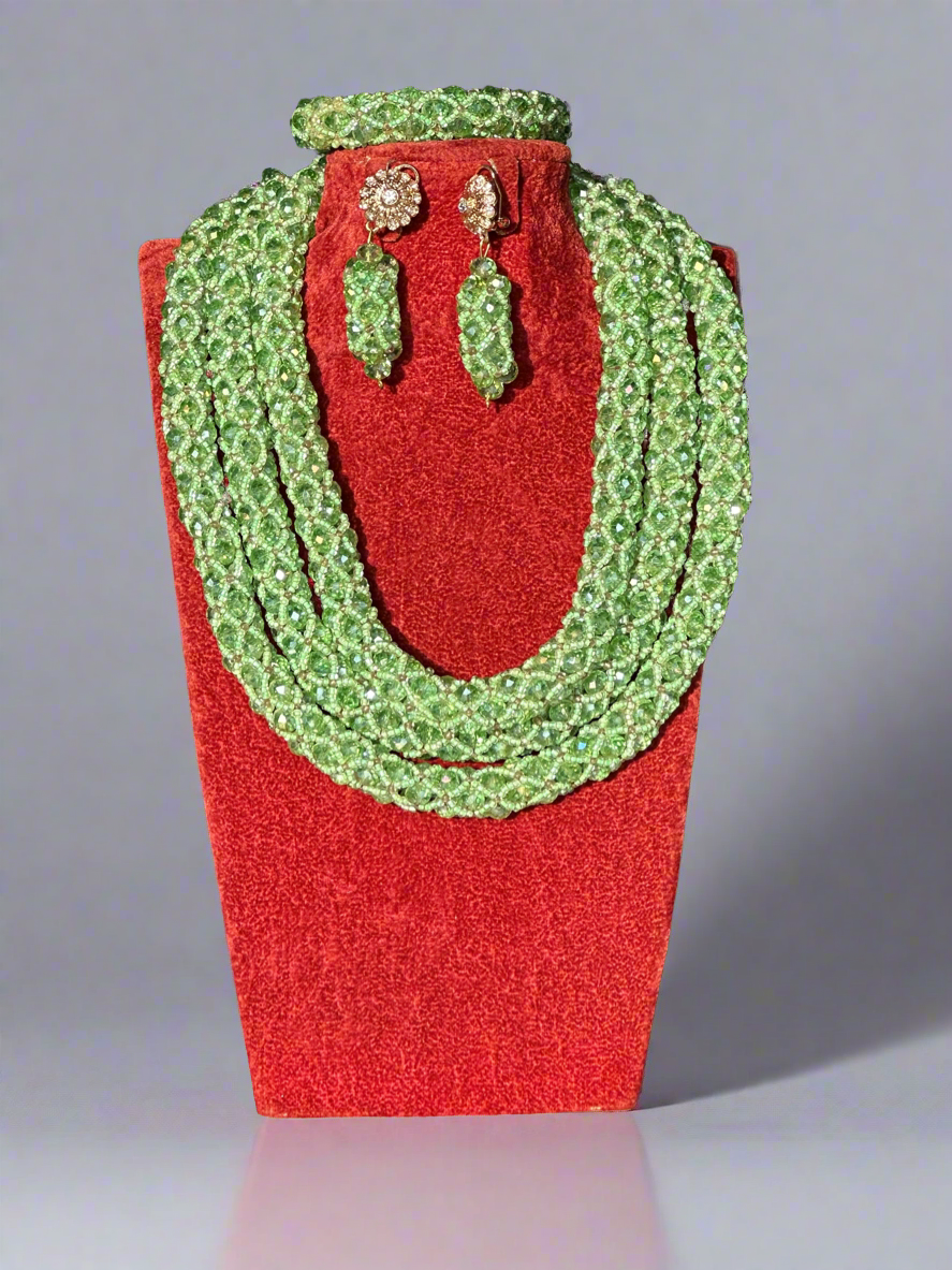 Green Crystal Rondelle Beads Jewllery Set