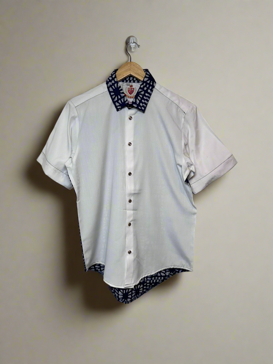 White and Blue Adire Combo Shirt