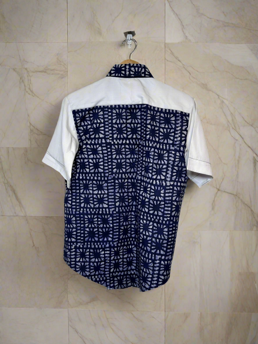 White and Blue Adire Combo Shirt