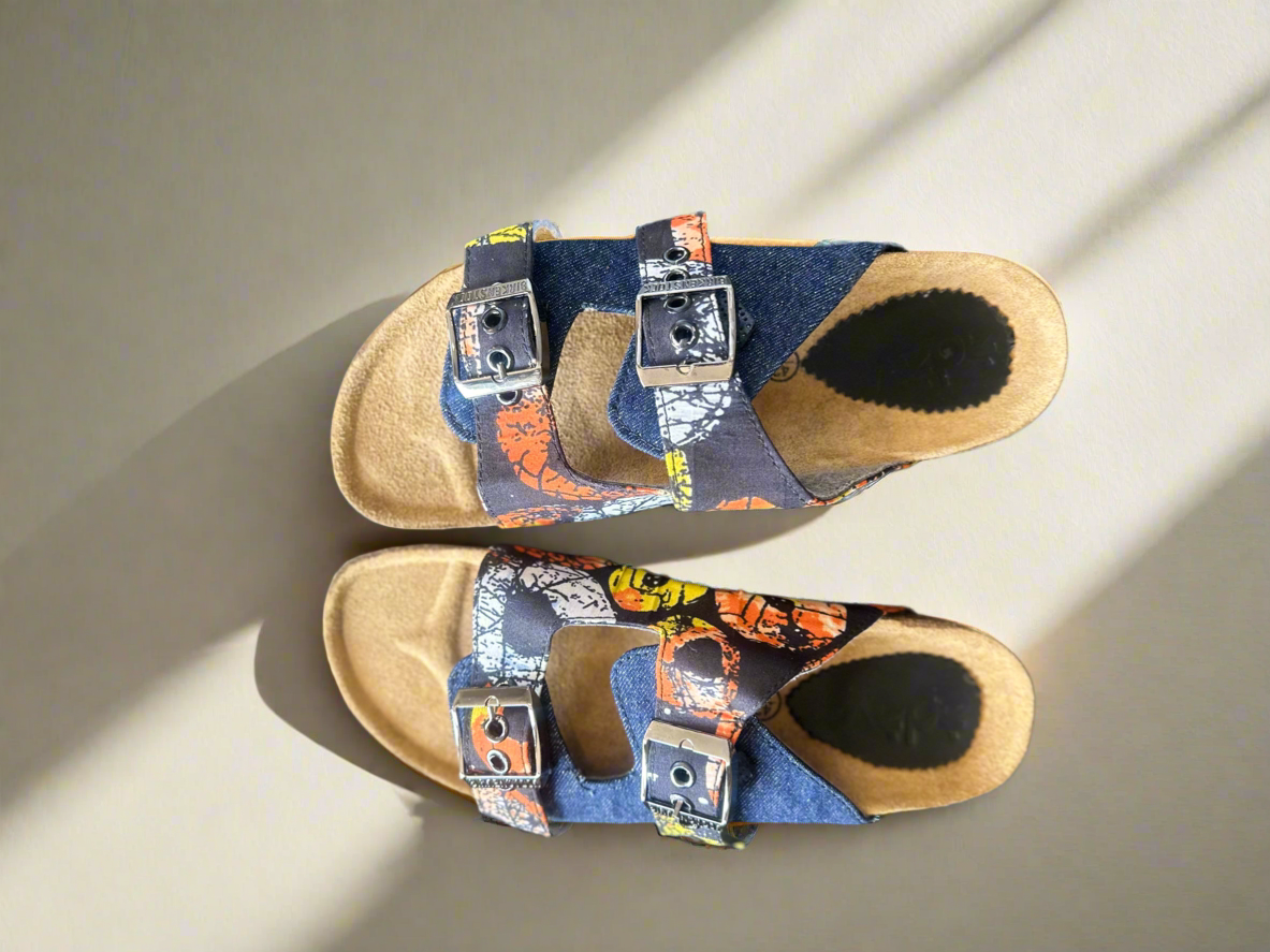 Blue Denim and Ankara Sliders