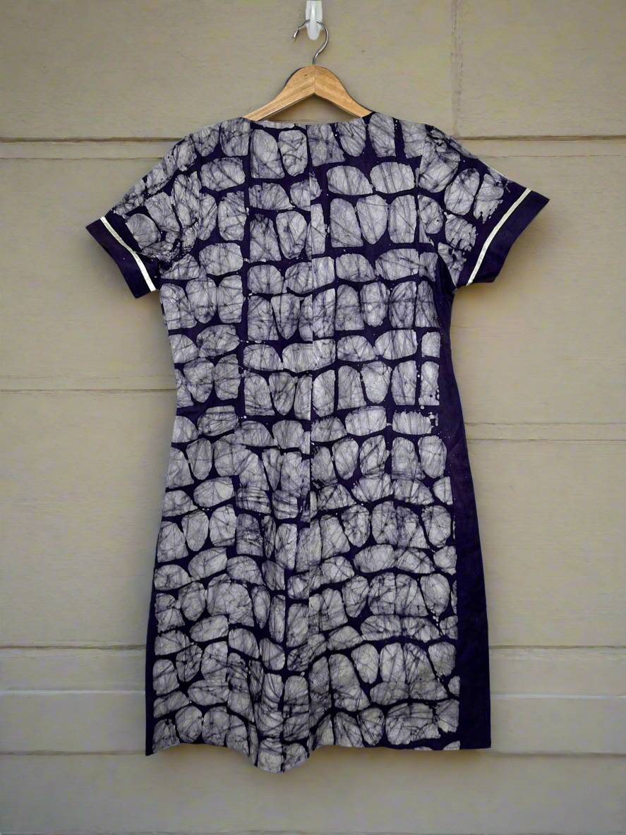 Navy Blue and White Adire Dress