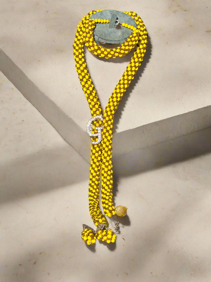 Python Yellow Crystal Beads Jewellery Set