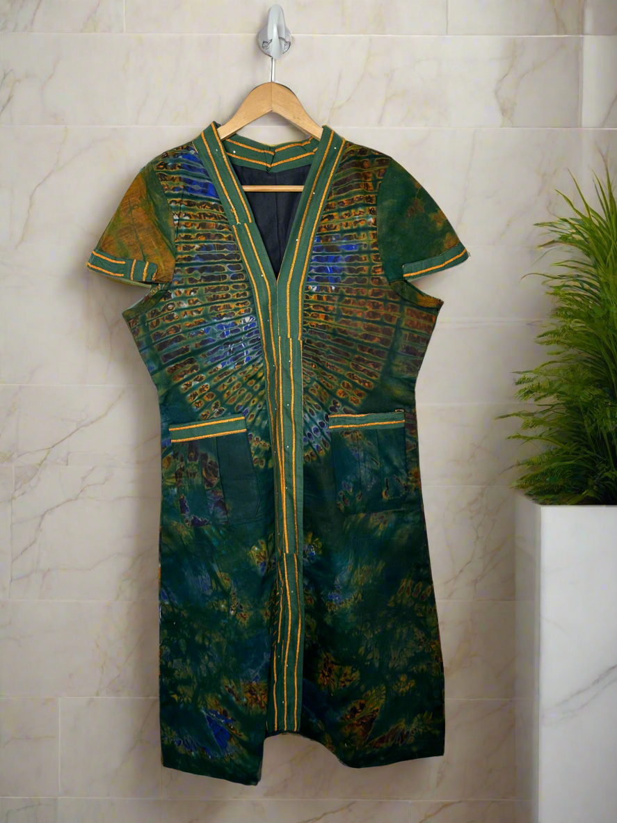 Peacock Green Adire Dress