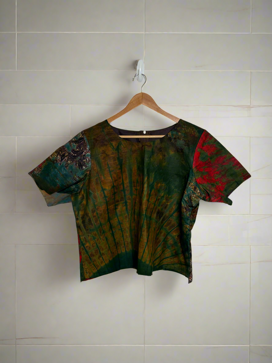 Green and Red Adire Top and Skirt