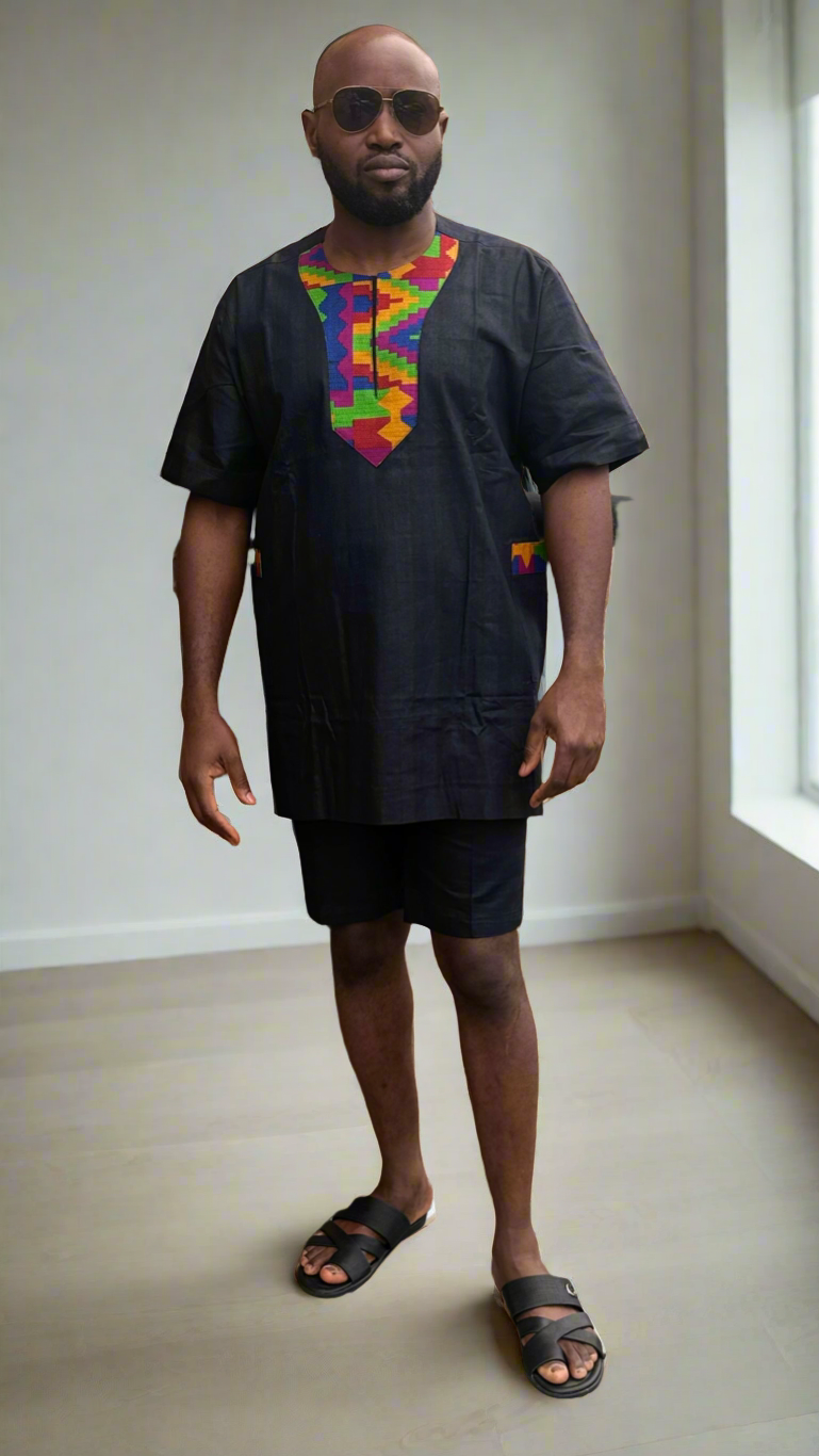 Black and Kente Ankara Outfit