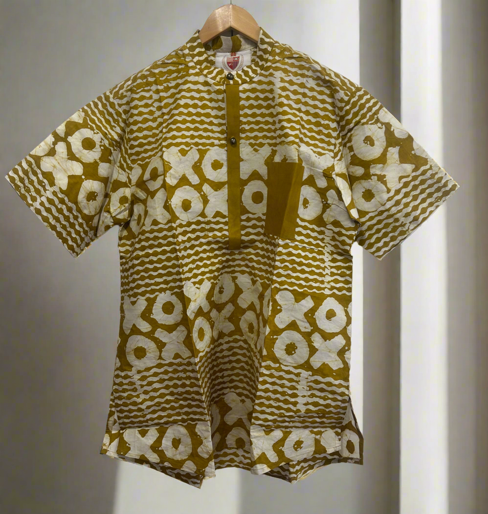 Yellow Bishop Colar Adire Shirt