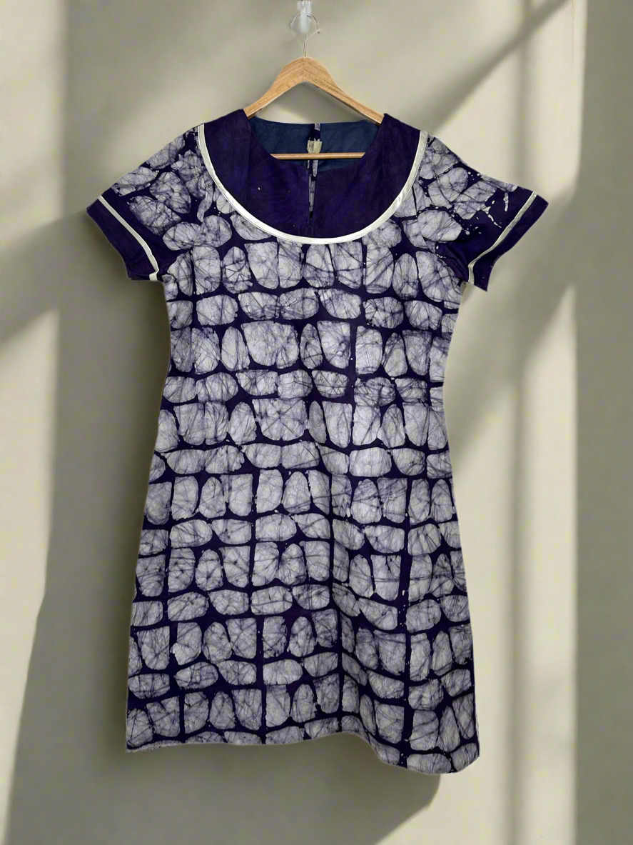 Navy Blue and White Adire Dress