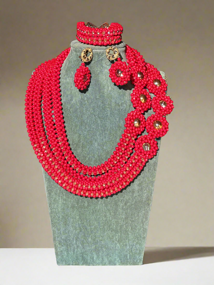 Red Beads Jewellery Set
