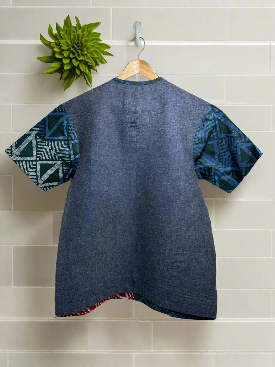 Adire and Denim Shirt