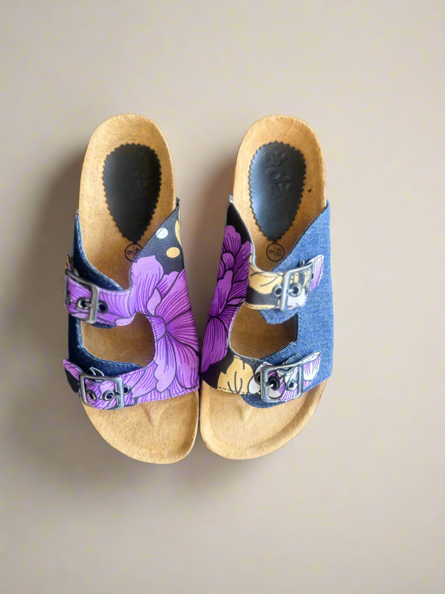 Purple Ankara and Denim Sliders