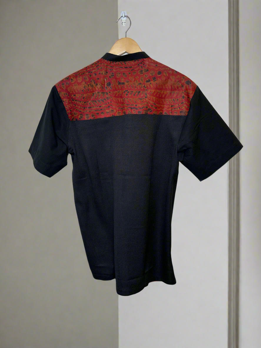 Black and Red Adire Combo Shirt