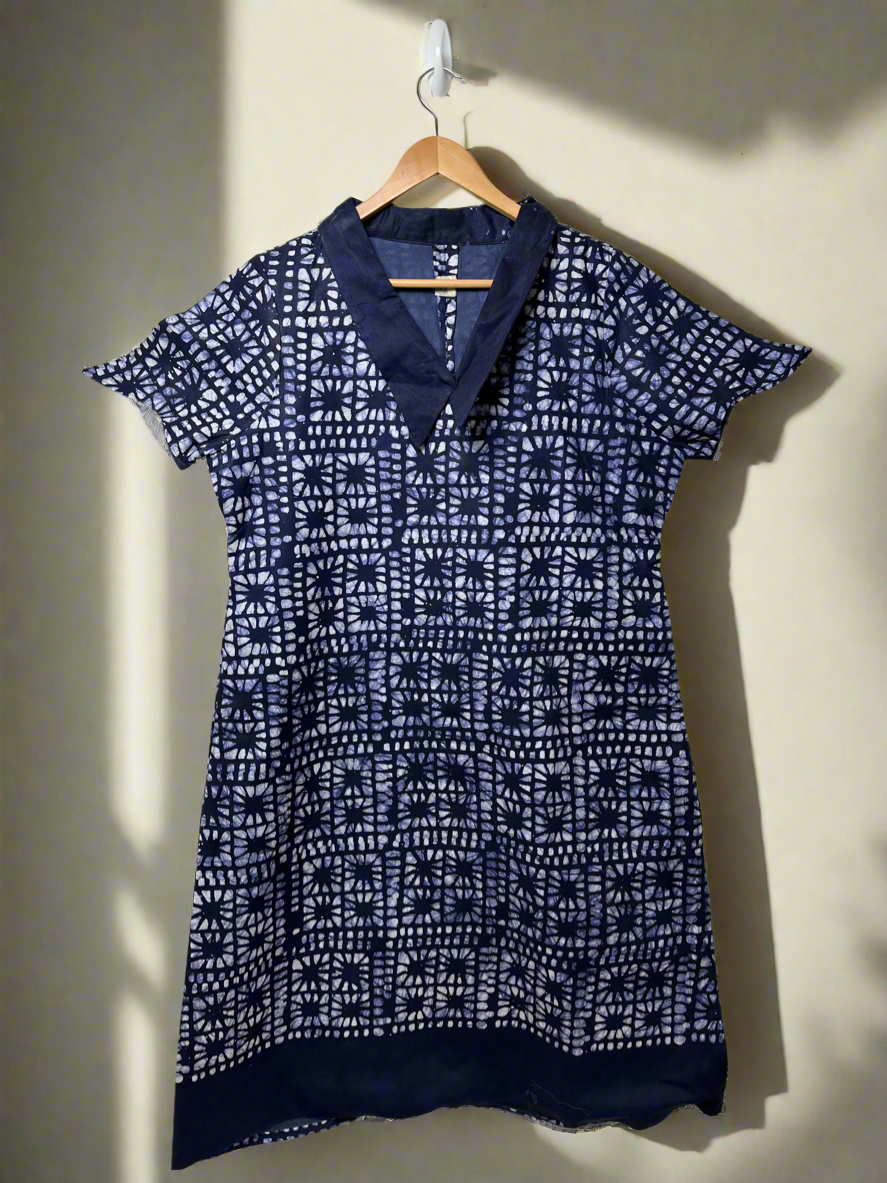 Dark Blue Patterned Adire Dress