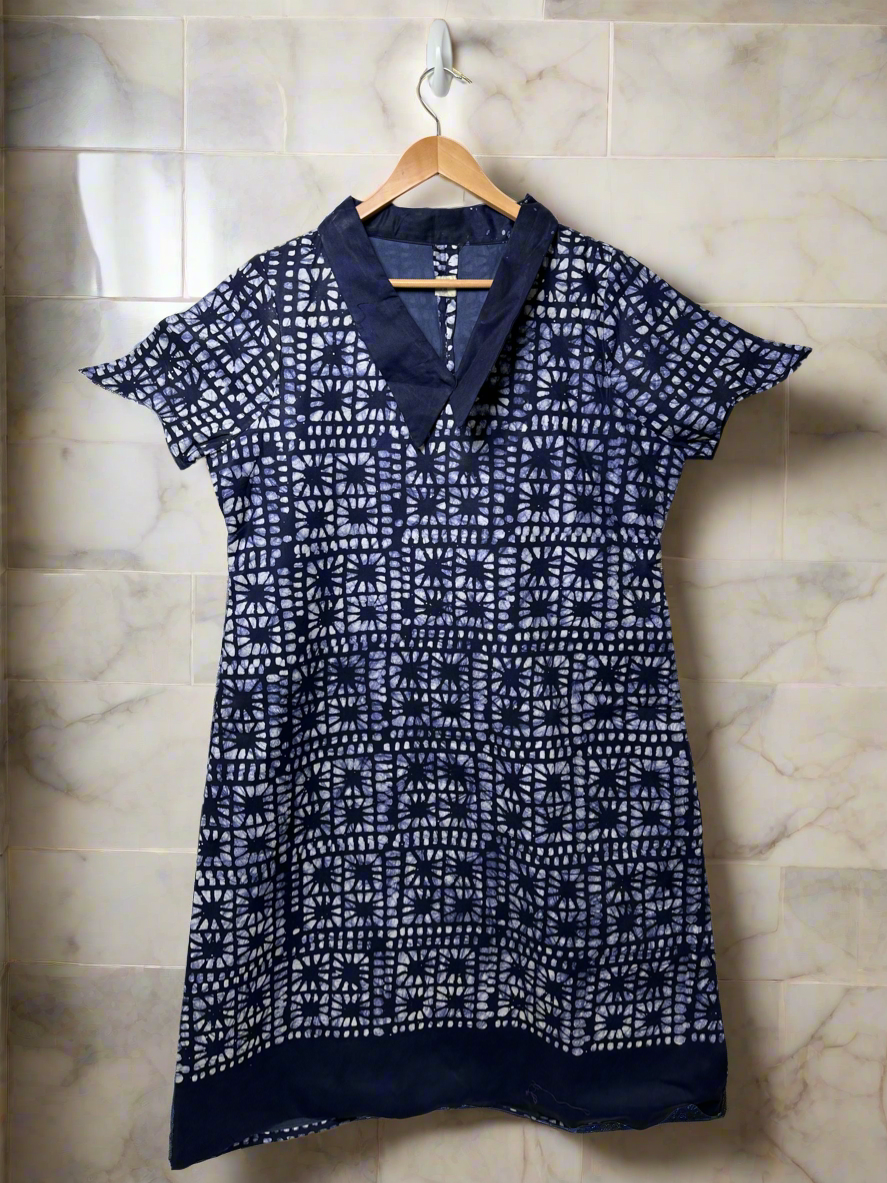 Dark Blue Patterned Adire Dress