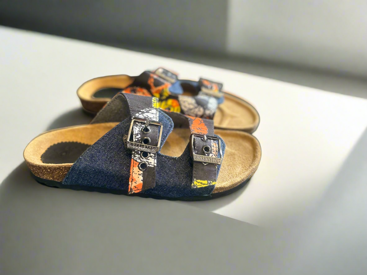 Blue Denim and Ankara Sliders