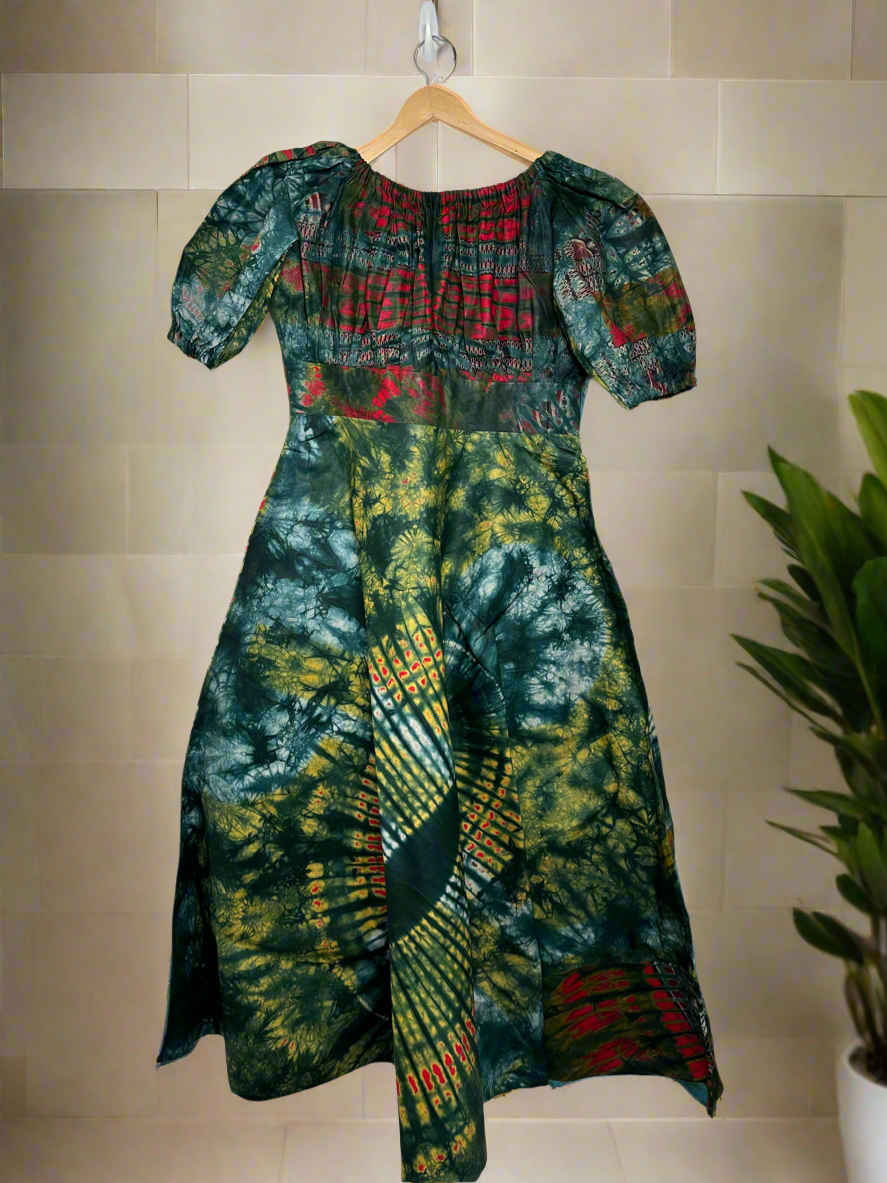 Green Base Adire Gown