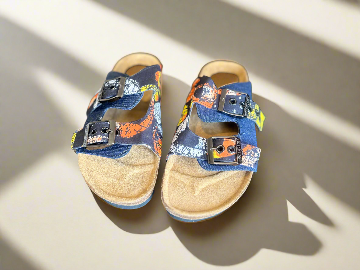 Blue Denim and Ankara Sliders