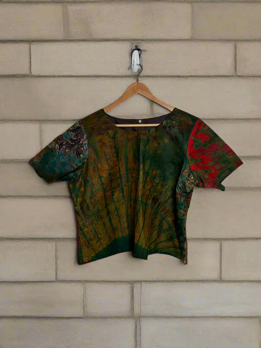 Green and Red Adire Top and Skirt