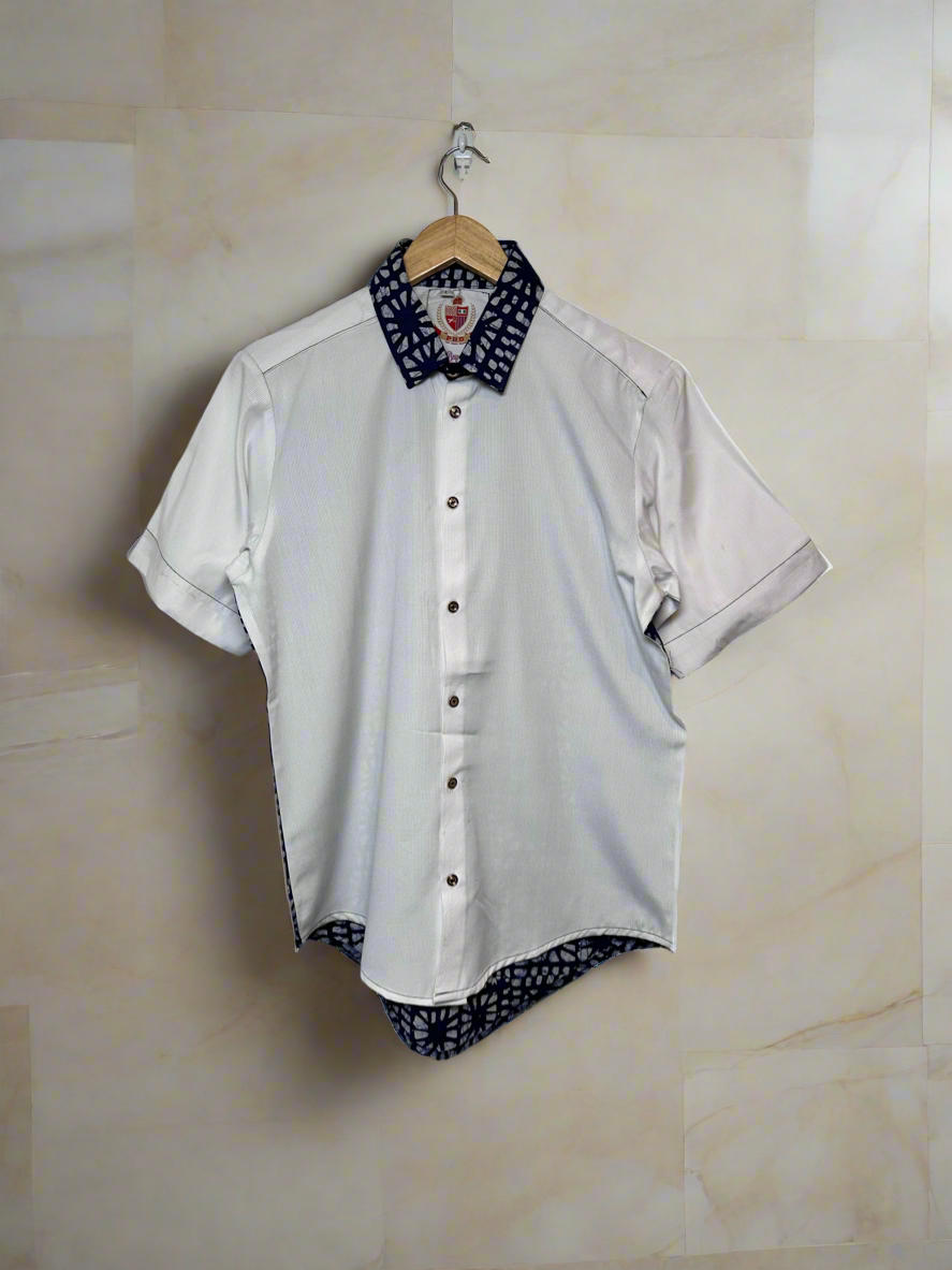 White and Blue Adire Combo Shirt