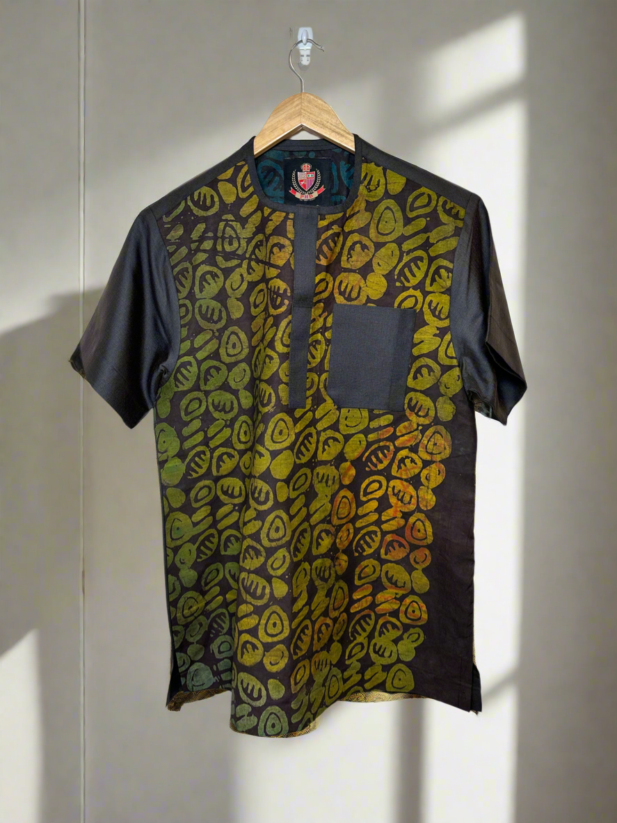 Python Yellow and Maroon Adire Combo Shirt