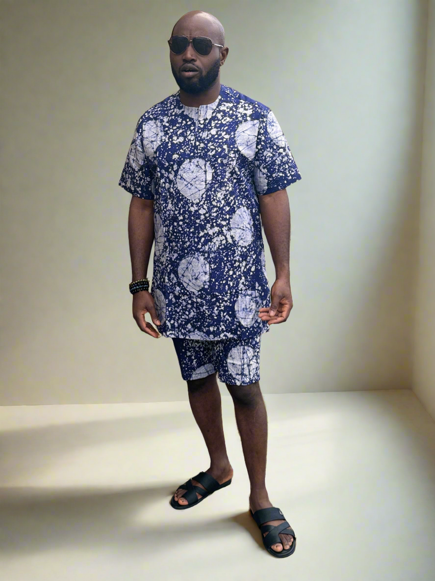 Blue Adire Outfit( Shirt and Shorts)