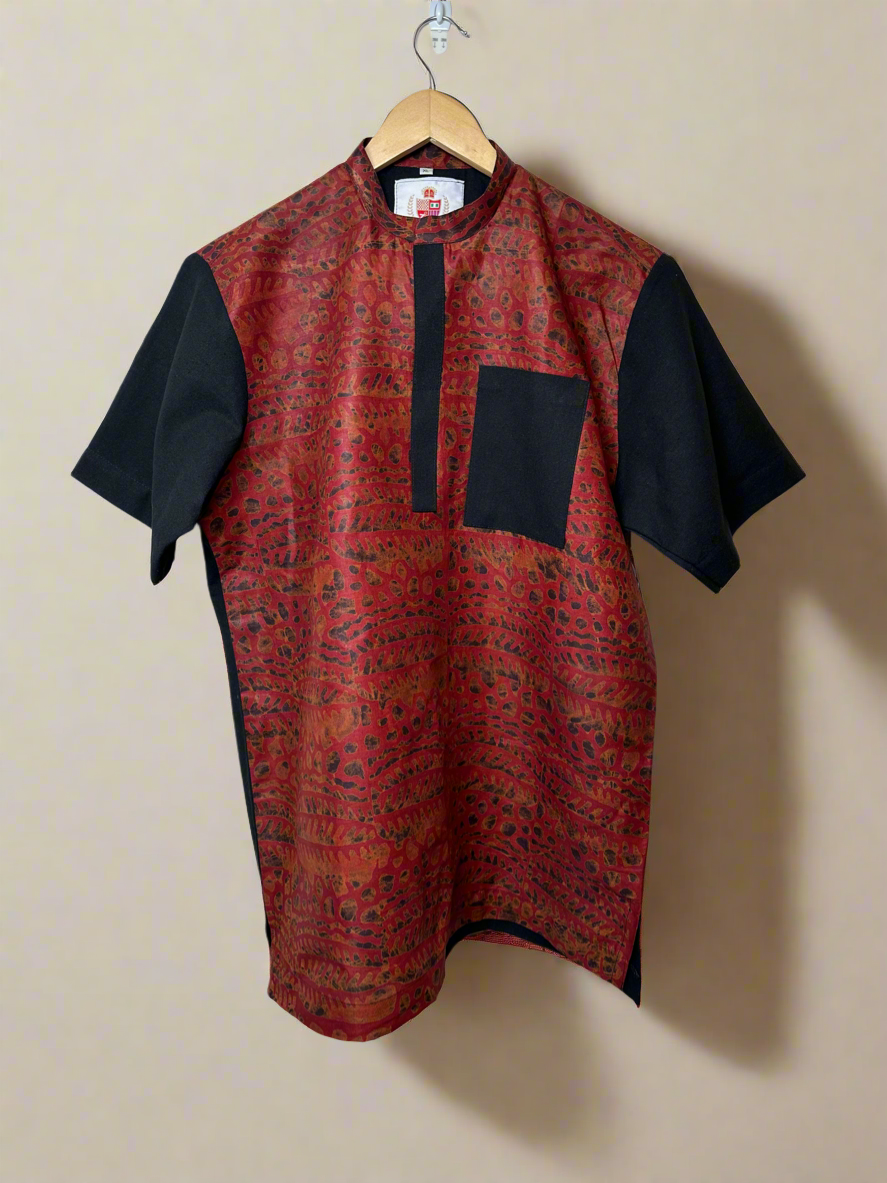 Red Black Adire Combo Shirt