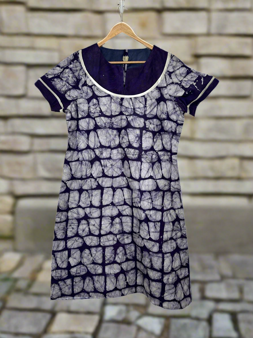 Navy Blue and White Adire Dress