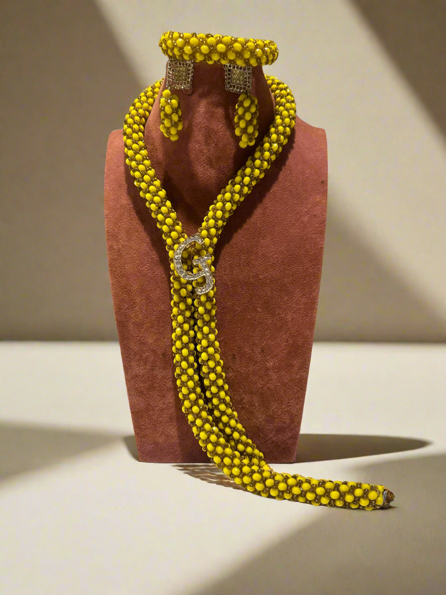 Python Yellow Crystal Beads Jewellery Set