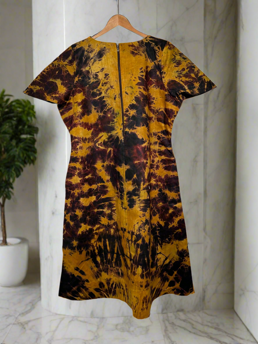 Mustard and Brown Adire Dress