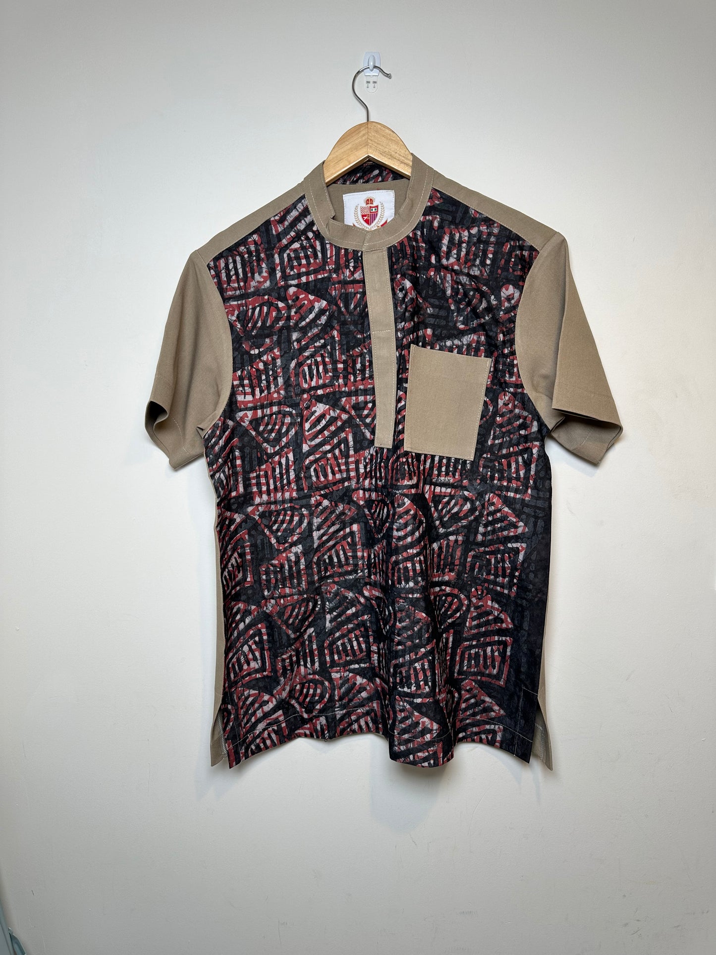Red and Brown Adire Combo Shirt
