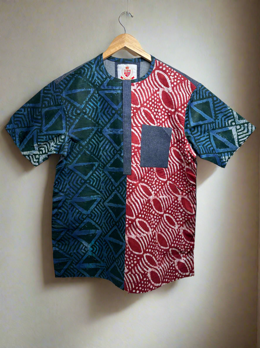 Adire and Denim Shirt