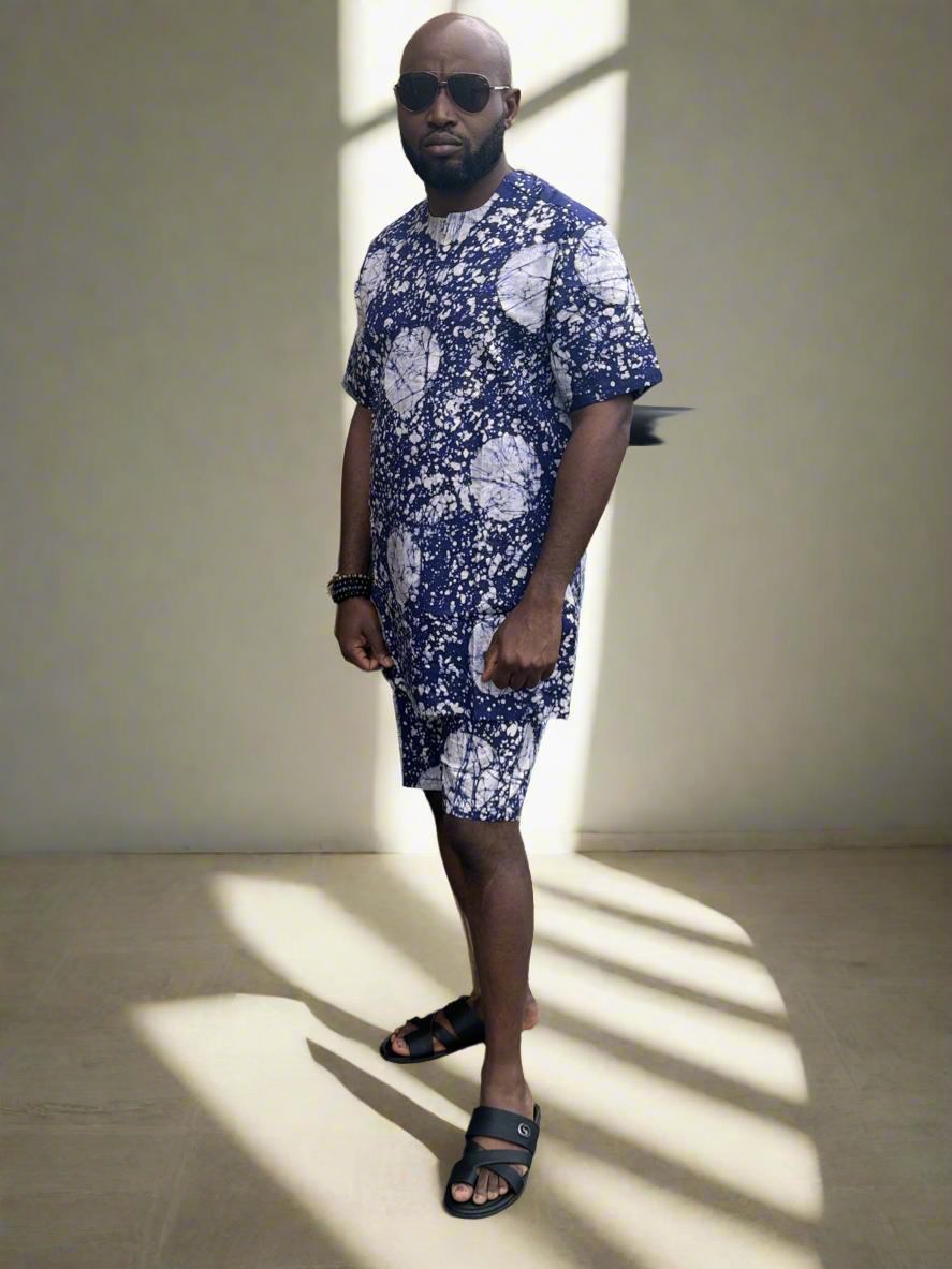 Blue Adire Outfit( Shirt and Shorts)