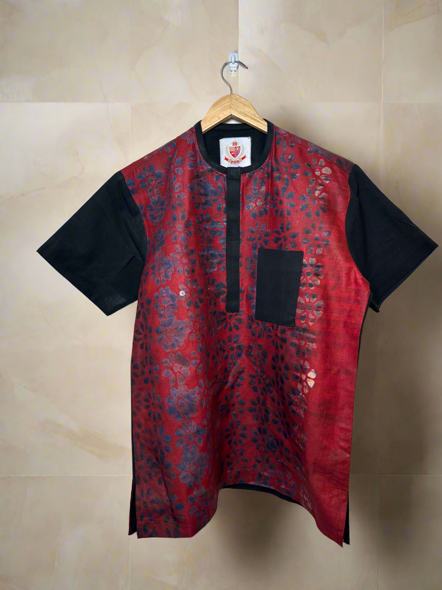 Red and Black Adire Combo Shirts
