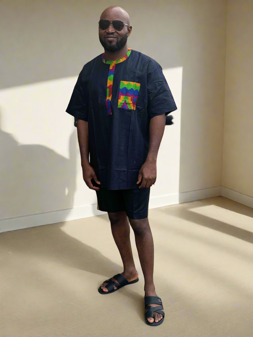 Black Striped with Kente Ankara Outfit