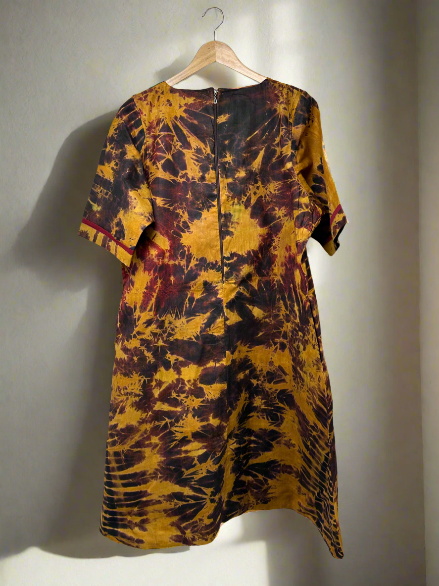 Brown Mustard Adire Dress