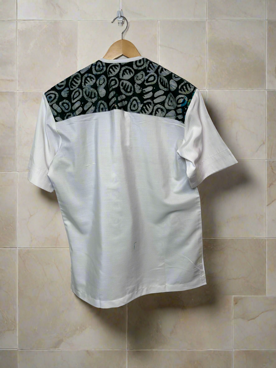 Green Adire White Linen Combo Shirt
