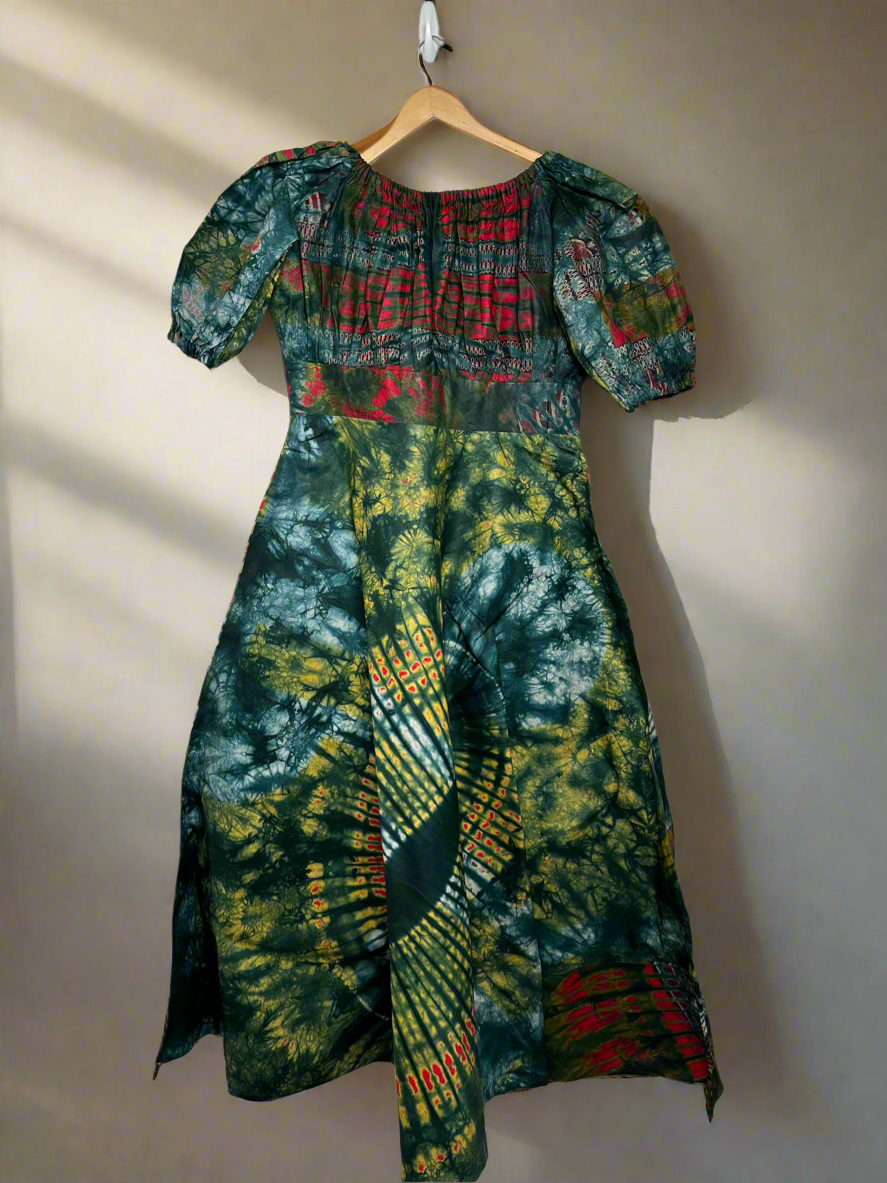 Green Base Adire Gown