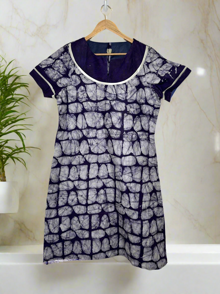 Navy Blue and White Adire Dress