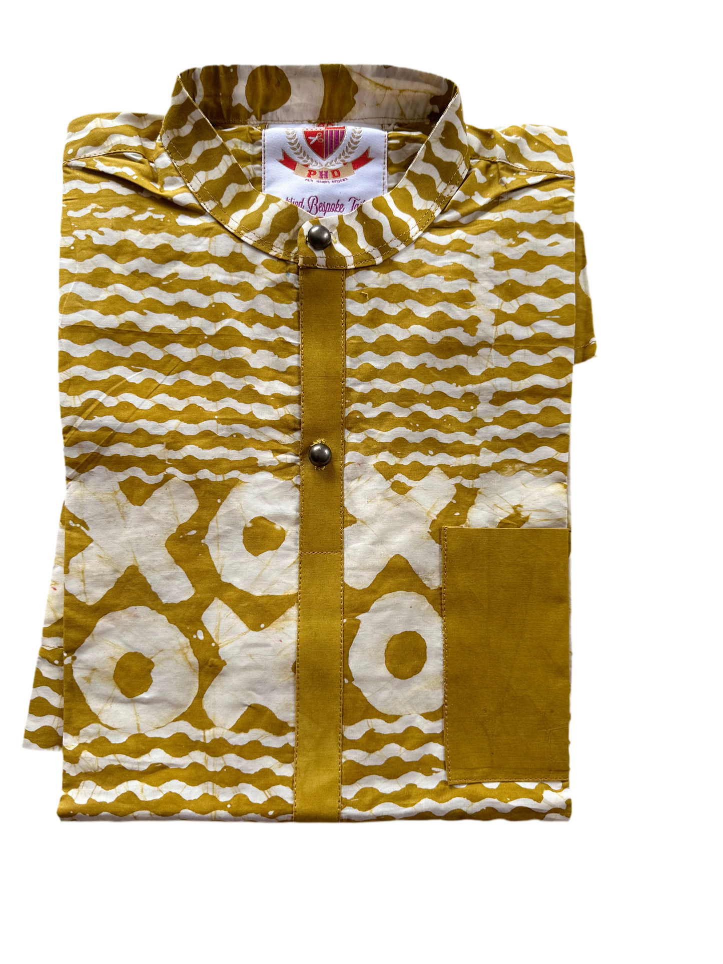 Yellow Bishop Colar Adire Shirt