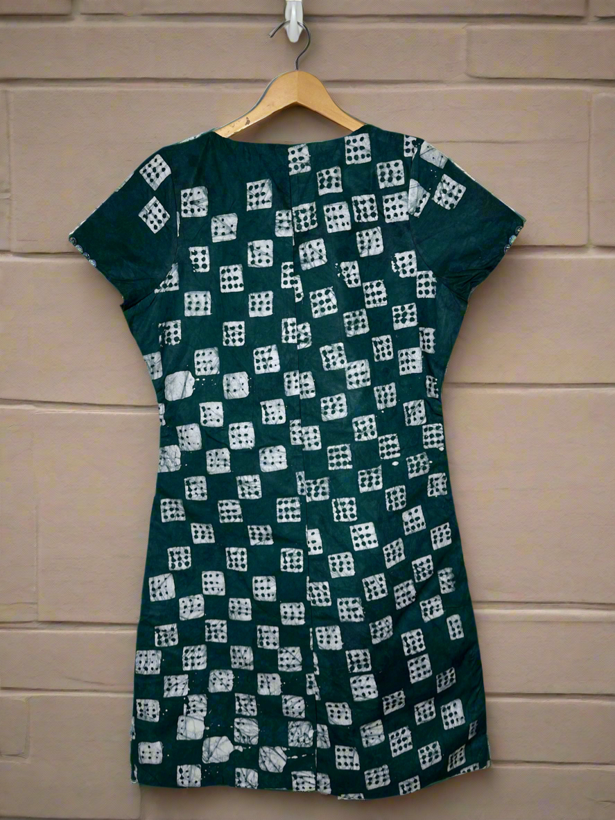 Green and White Adire Dress