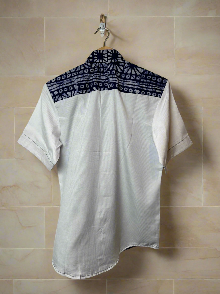 White Blue Adire Combo Shirt