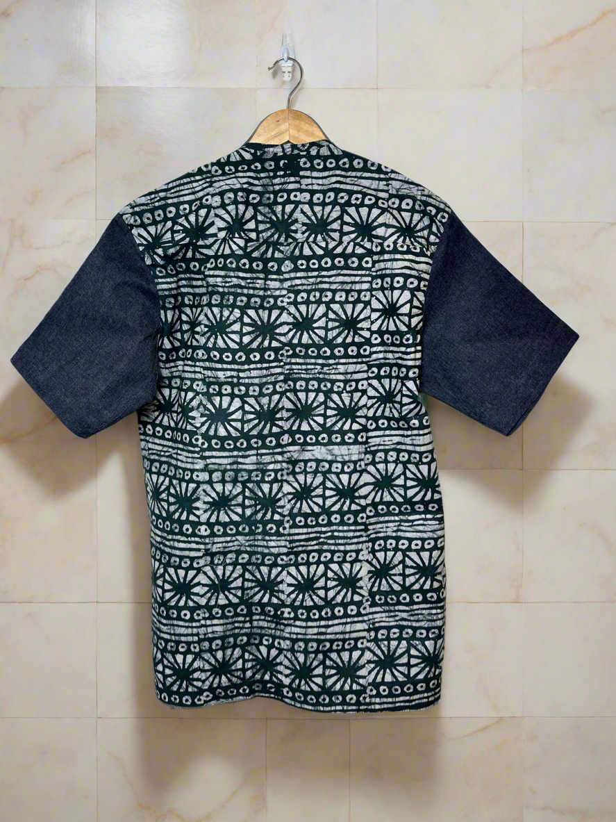 Blue Denim and Green Adire Combo Shirt
