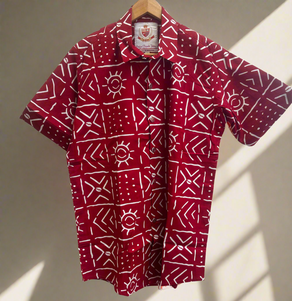 Red Patterned Ankara Shirt