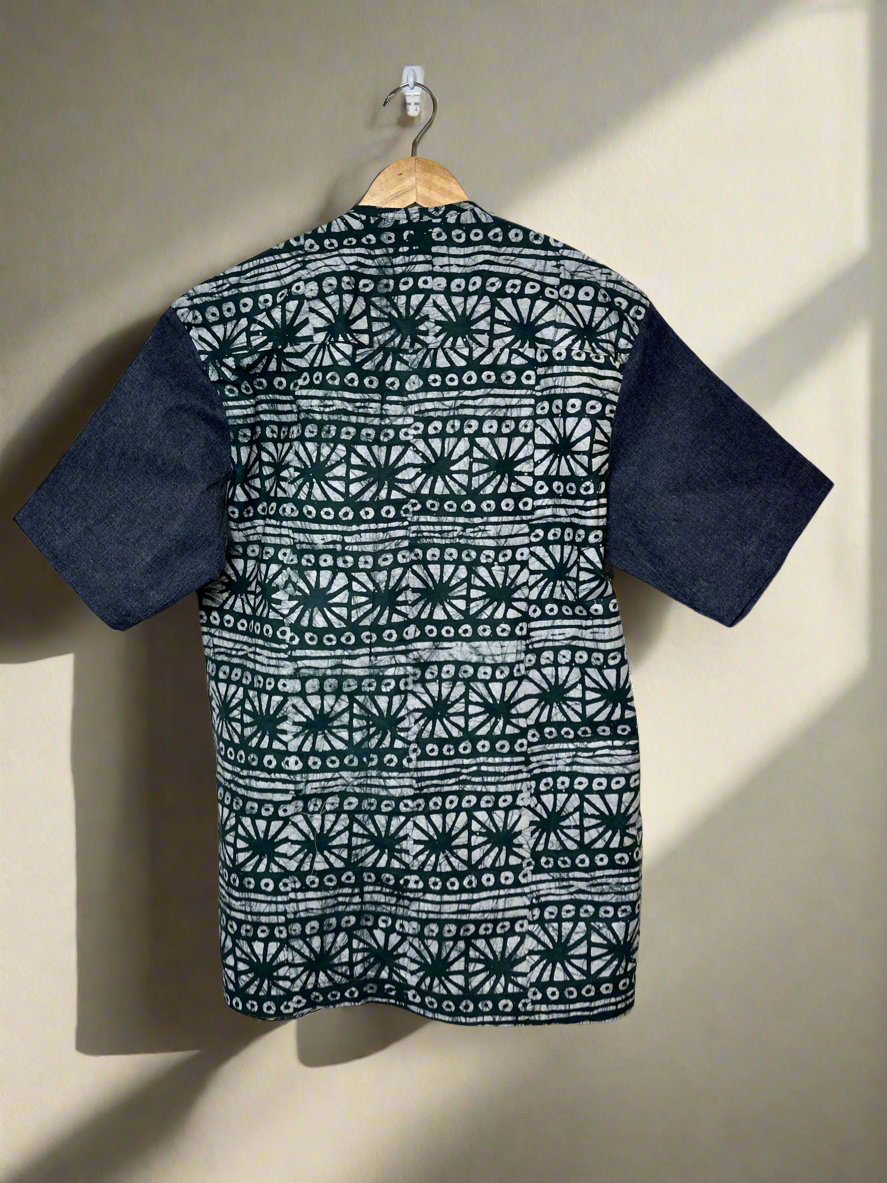 Blue Denim and Green Adire Combo Shirt