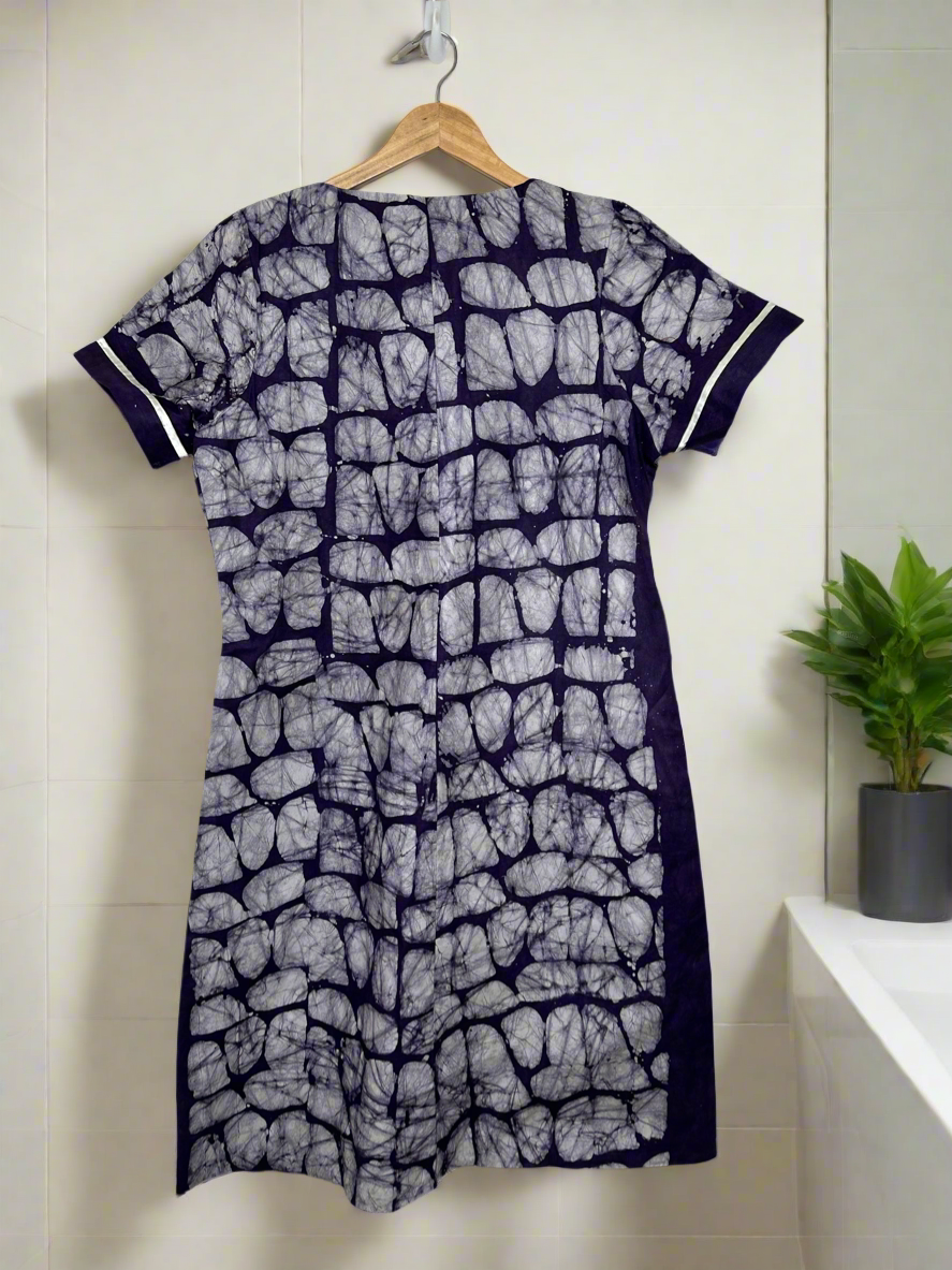 Navy Blue and White Adire Dress