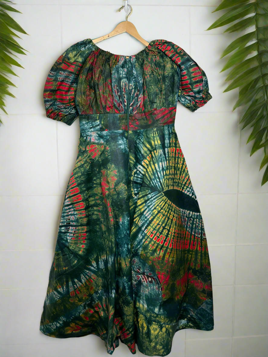 Green Base Adire Gown