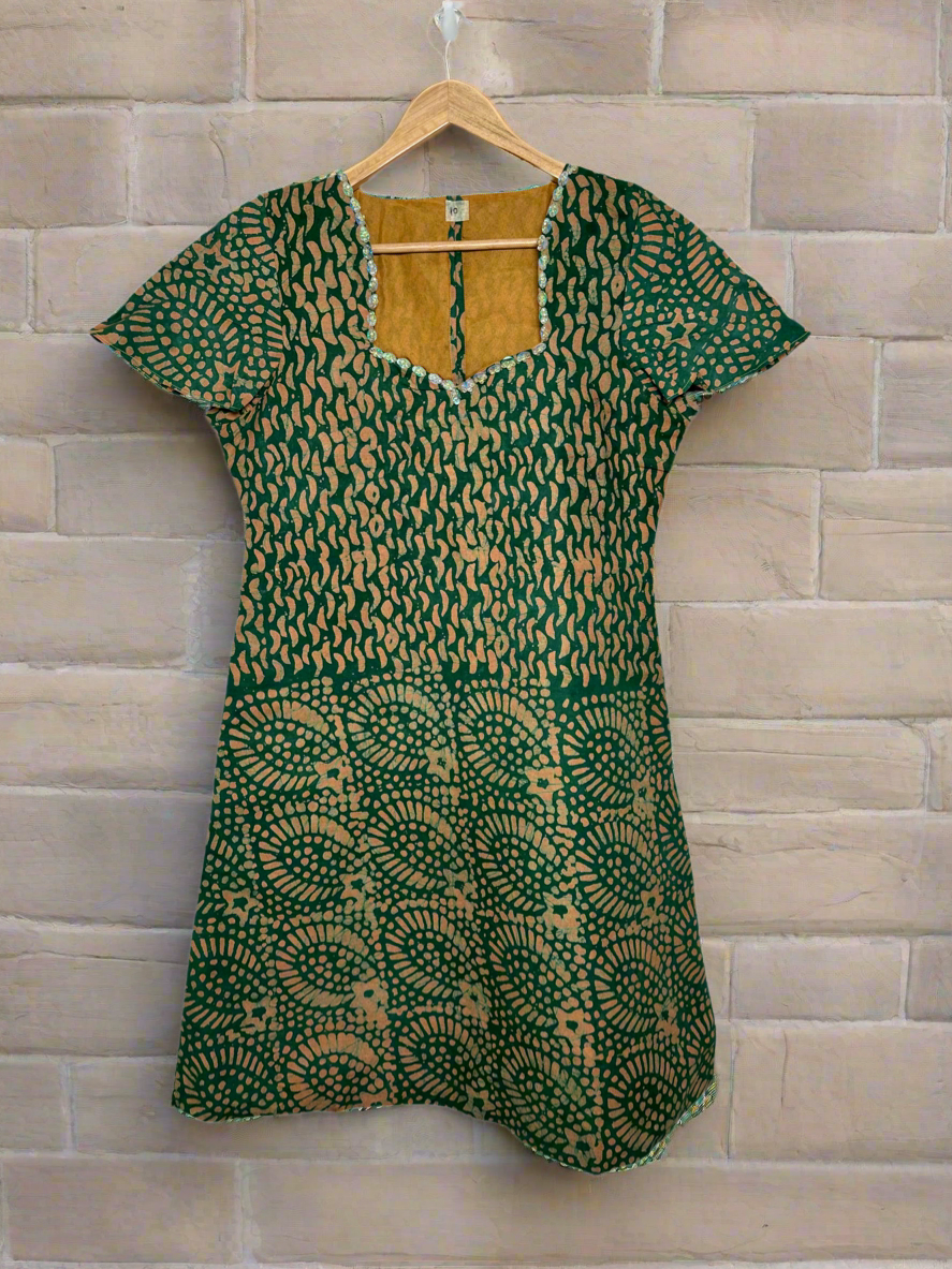 Green and Yellow Adire Dress