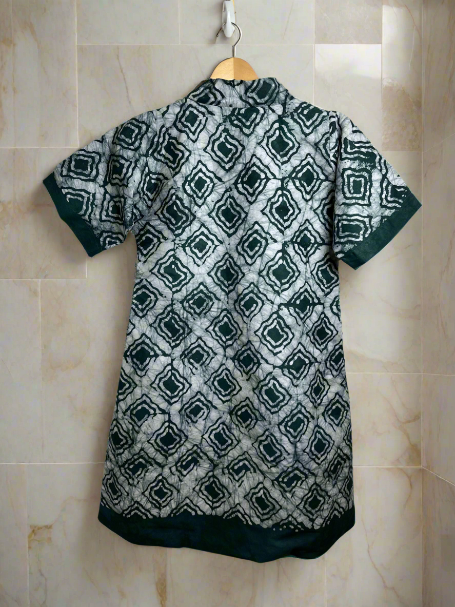 Green and White Adire Dress